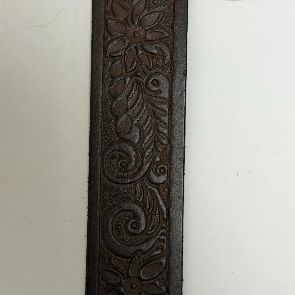 Lucky Brand Men's Size 36 100% Leather Belt Brown Embossed Floral Western NWT